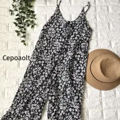 Cepoaolt♪花柄♪ミディ丈♪Vカットキャミ サロペット　オールインワン　M
