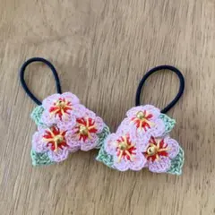 ☆桃の花のヘアゴム2個セット*ハンドメイド*レース編み*35-2*