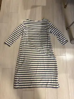 マタニティ　授乳口あり　長袖ワンピース　Lサイズ　青ボーダー