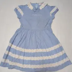 130★メゾピアノ★パフ袖！レース＆リボン付きワンピース★