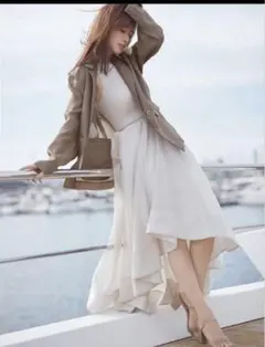 SNIDEL ニットドッキングシアーワンピース アイボリー