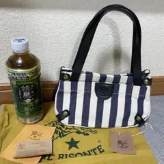 中古　美品　イルビゾンテ ストライプキャンバスミニトートバッグ「収納袋付き」