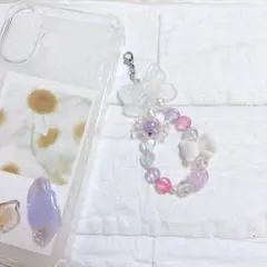 【匿名配送】ビーズ ストラップ 推し活 スマホ たまごっち たまパラ 紫 ピンク