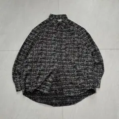 vintage 総柄シャツ 幾何学模様 ブラック モード 韓国 古着