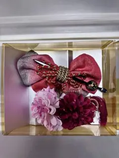 リボン型髪飾り 赤とピンク