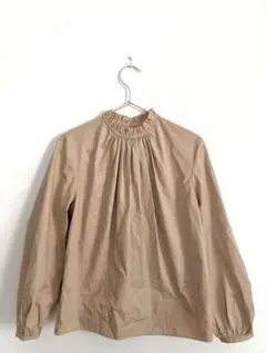 Ballsey コットンサテンフリルカラーブラウス　ベージュ　ギャザー長袖　36