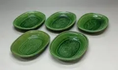 海苔巻　珉平焼　淡路焼　緑釉龍文小判型小皿　交趾　5客　U39 海苔巻様専用 珉平焼 淡路焼 緑釉龍文小判型小皿 交趾 5客 U39 - メルカリ