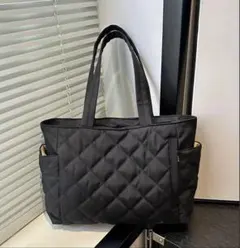【黒】新品 トートバッグ　キルティング　ナイロン　軽量　大容量　カジュアル