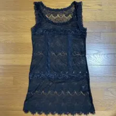 黒 レース キャミソール スリーブレスワンピース
