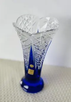 青色クリスタルガラス花瓶 ハート型