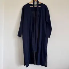 ガリャルダガランテ スプリングコート ロング ノーカラー リネン100% 紺