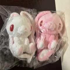 汎用うさぎ　手乗り鎮座ぬいぐるみ　ホワイト　ピンク　セットのサムネイル