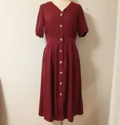 ボルドー 半袖 ワンピース Vネック