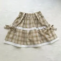 ブランシェス　マルチWAYチェックスカート　ベージュ　チェック フリル　120