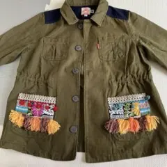 チチカカ　刺繍ポケット付きオリーブジャケット