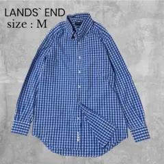 【LANDS` END】 ボタンダウン　チェックシャツ　M ブルー　チェック柄