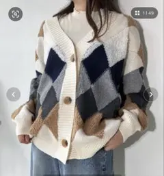 AS KNOW AS ぽこぽこ配色 アーガイルオーバーサイズ カーディガン