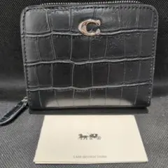 P-4889】COACH 二つ折り財布 クロコ型押し ブラック - メルカリ