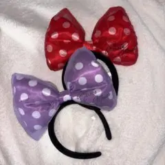 ディズニー　ミニーマウス 水玉カチューシャ 赤 紫 2色セット