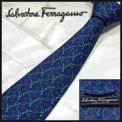 ☆即発 Salvatore Ferragamo ネクタイ 青 馬蹄 ロープ柄