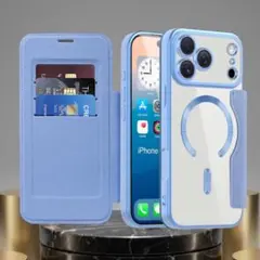 iPhone17ProMaxケース手帳型スカイブルーMagSafe対応カード収納
