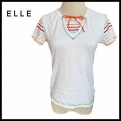 ELLE PETITE Tシャツ 160 レインボー ボーダー 半袖　ホワイトのサムネイル