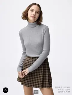 GU ジーユー　リブタートルネックセーター グレー