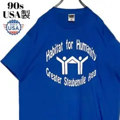希少90sヴィンテージ古着USA製 tシャツ 青 XL シングルステッチTシャツ