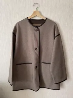 ブラウン ノーカラージャケット オーバーサイズ