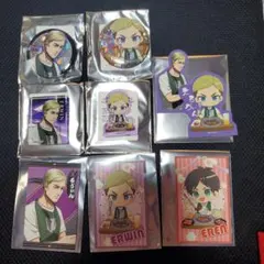 進撃の巨人 カルビ バッジ ブロック ステッカー 特典カード エルヴィン エレン