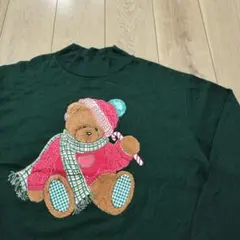 US古着スウェット クマ クリスマス サンタベア グリーン 緑