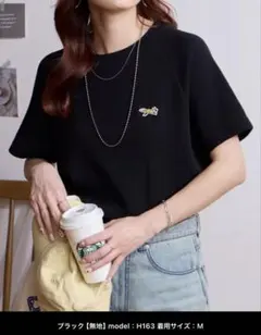 ペニーズTHE FOXワッフル素材ワンポイント刺繍半袖Tシャツ M 黒BLACK
