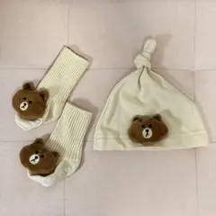 ベビー帽子と靴下セット クマデザイン