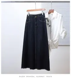 オシャレ デニム ロングスカート 大きいサイズ きれいめコーデ 着痩せ Aライン