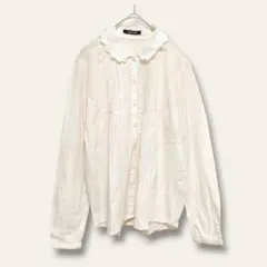 【アズノゥアズピンキー】レース襟ブラウス　長袖　ストライプ　ベージュ系　F