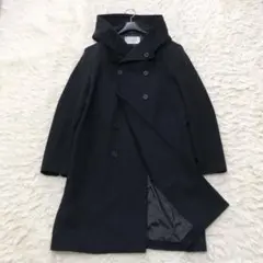 美品✨カルバンクライン　ダブルブレストフーデッドコート　ウール　黒　36