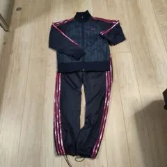 adidas レディース　ウインドブレーカー上下セット 　ネイビーLサイズ
