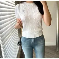 【新品・タグ付】ポロ ラルフローレン ケーブルニット 半袖 ホワイト 白 M