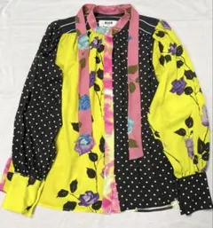 A59 MSGM マルチカラー 花柄ドット ボウタイ 長袖シャツ ３８のサムネイル