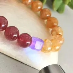 高品質■天然石イエローオーロラ・ストロベリークォーツ約11.6㍉デザインブレス