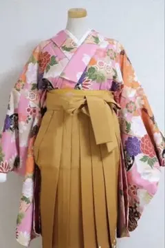 283-卒業袴❤︎着物&袴2点セット 黄色にピンクの薔薇 襦袢と帯の追加 