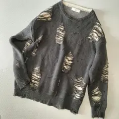 SEN TOKYO クルーネックダメージニットセータ