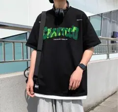 人気商品★オーバーサイズ　Ｔシャツ　五分丈　ストリート　XL　ブラック　韓国