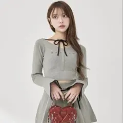 darich ダーリッチ ウエストオープンリボンデザインニットミニワンピース