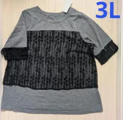 ３Ｌ★レースバイカラー５分袖Ｔシャツ★新品