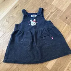 ミキハウス　ウサギ刺繍 ダークグレー ワンピース70-80センチ