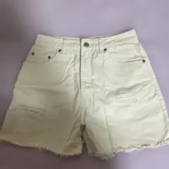 ダメージ加工 デニムショートパンツ ホワイト