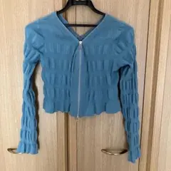 Ray BEAMS シャーリングジップVネックカーディガン