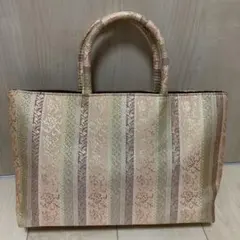 和装バッグ 利休バッグ 金糸 花柄 ピンク系 美品のサムネイル