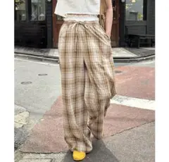 Ray Cassinベージュ系チェック柄カジュアルパンツ